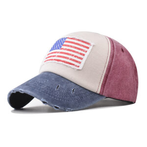 Navy Blue Spelling Red American Flag Baseball Cap / Adjustable