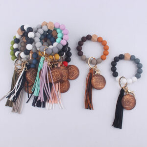 Wholesale MAMA Beaded Tassel Silicone Wrist Keychain