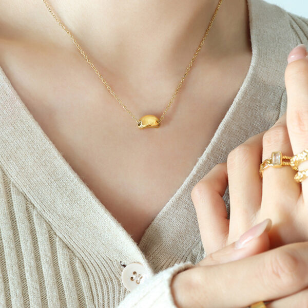 Wholesale Lucky Gold Bean Titanium Steel Gold Plated Clavicle Chain Necklace