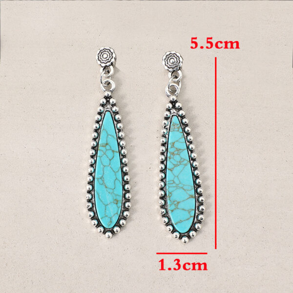 Wholesale Bohemian Retro Style Long Exaggerated Inlaid Turquoise Alloy Earrings