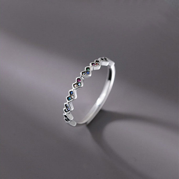 Wholesale 925 Sterling Sier Colorful Zircon Heart Opening Ring