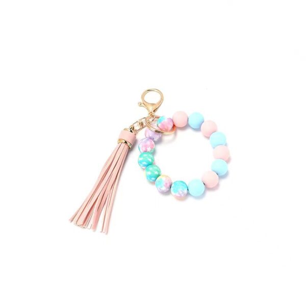 Wholesale Silicone Food Grade Cartoon Tassel Printed Silicone Wrist Keychain