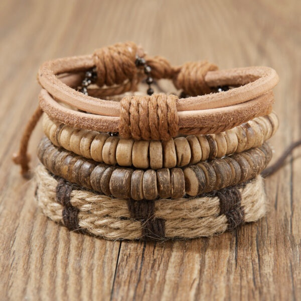 O1CN01yWcM3l1bDRdwQYX4V_952103431-0-cib Wholesale Wooden Beads Coconut Shell Bead Chain Weaving Leather Combination Bracelet Set