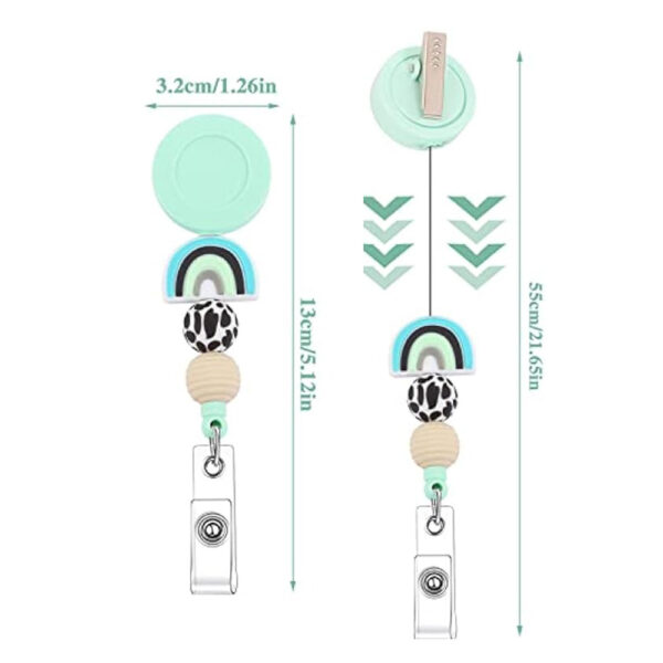 Wholesale Badge Reels Silicone Beaded Rainbow Retractable Keychain