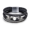 Wholesale Ethnic Style Pearl Turtle Magnetic Buckle Multi-layer PU Leather Woven Bracelet
