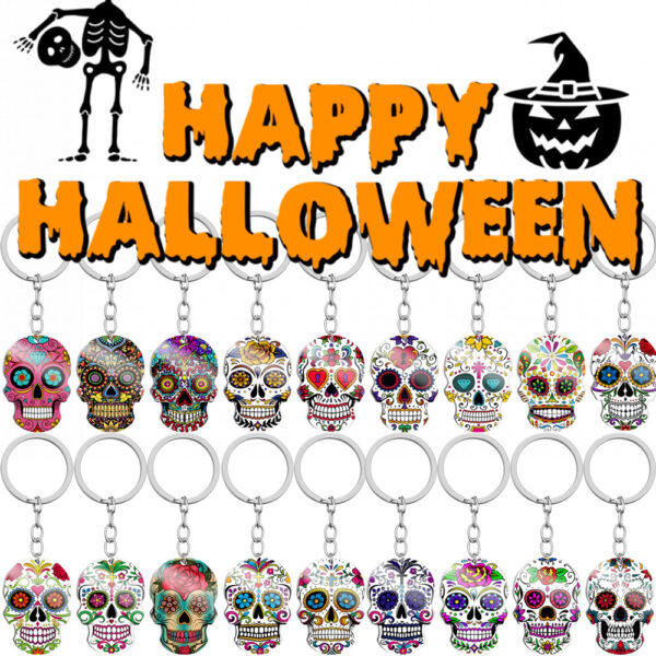 Wholesale Day of the Dead Skull Stainless Steel Keychains