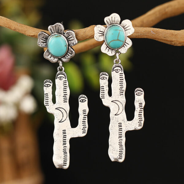 Wholesale Lotus Leaf Alloy Flower Desert Cactus Flower Turquoise Earrings