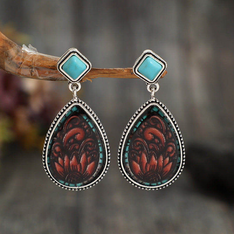 Wholesale oplet Suower Turquoise Bohemian Vintage Earrings
