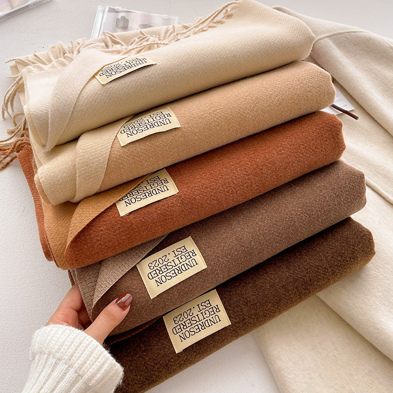 Wholesale Double-sided Solid Color f for Women Autumn and Winter Thickened Imitation Cashmere Tassel Shawl