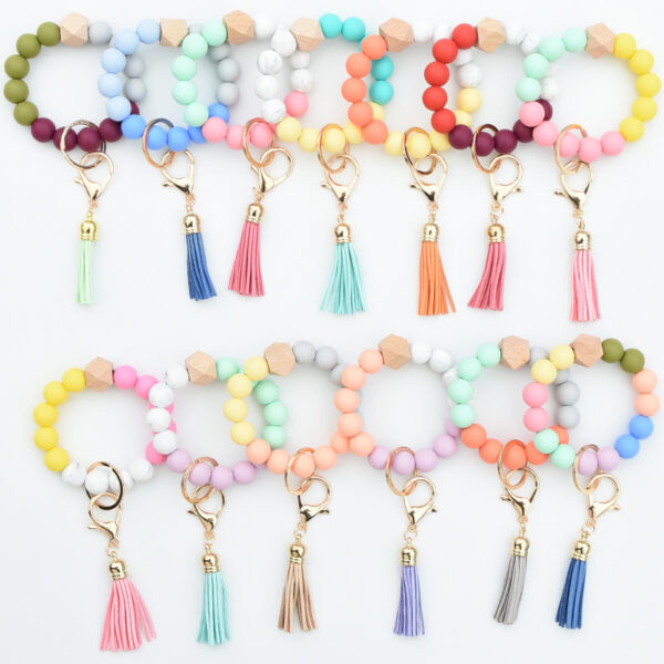 Wholesale Colorful Silicone Beaded Wrist Keychain