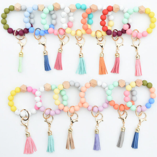 Wholesale Colorful Silicone Beaded Wrist Keychain