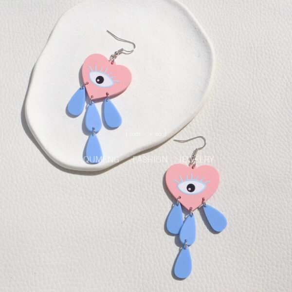 Wholesale Earrings Acrylic Morandi Color Love Eyes Tassel Teardrops