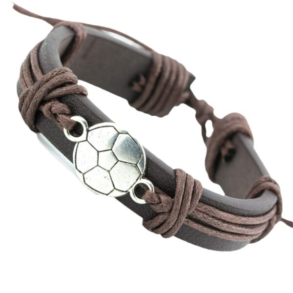 Wholesale Sports Leather Football Basketball Hockey Alloy Adjustable Hand Woven Football Leather Bracelet