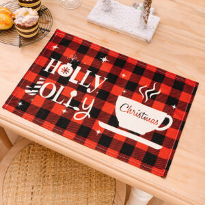 Red and black plaid printed placemat F coffee