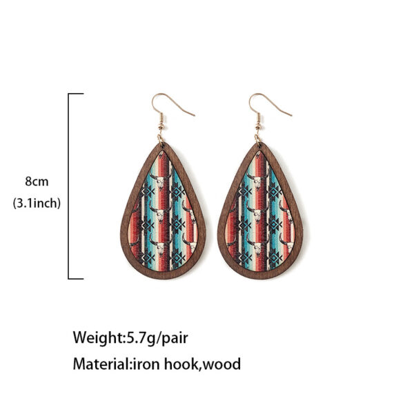 Wholesale Western Vintage Water Drop Pattern Wooden Earrings