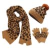 Wholesale Autumn and Winter Cold-proof and Warm Thickened Wool Knitted Leopard Print Scarf and Gloves Three-piece Set
