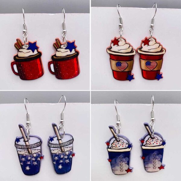 Wholesale American Independence Day Coffee Cup Acrylic Earrings