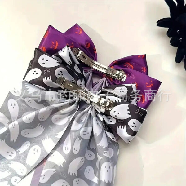 Wholesale Halloween Fabric Printed Pumpkin Head Ghost Spider Web Ribbon Hairpin