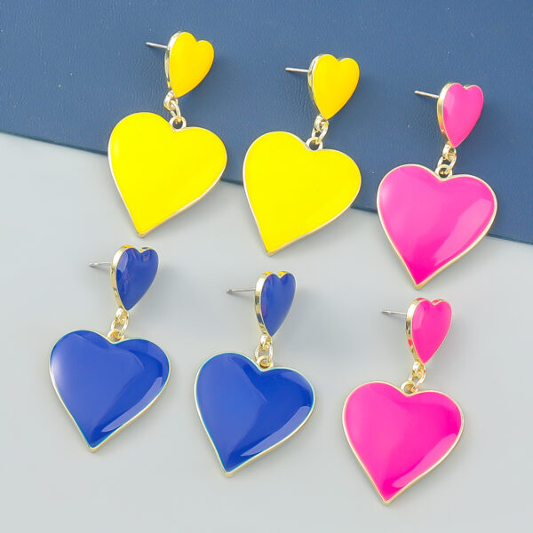 Wholesale Multi-layered Love-shaped Alloy Oil Dripping Earrings