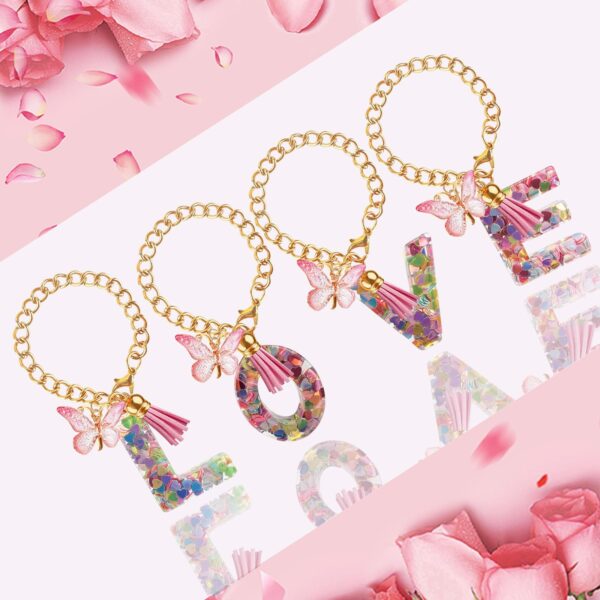 Wholesale 26 Letters Love Glitter Tassel Resin Butterfly Cup Chain Decoration