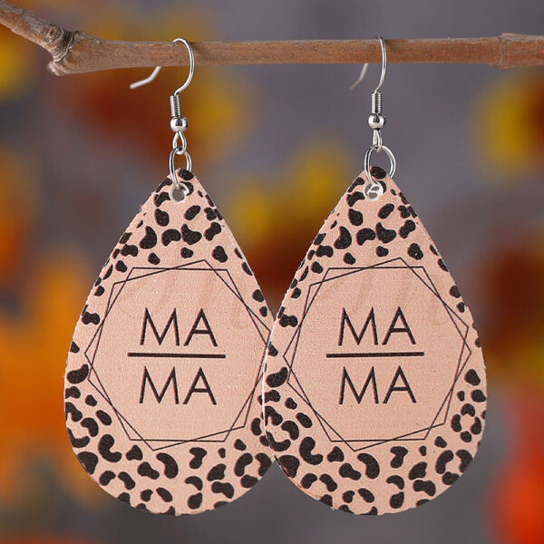 Wholesale Jewelry Mother's Day Leopard MAMA Letter PU Leather Earrings