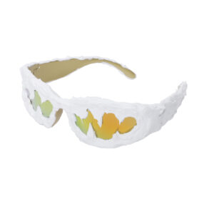 Bright gold frame with red film and white glue teeth