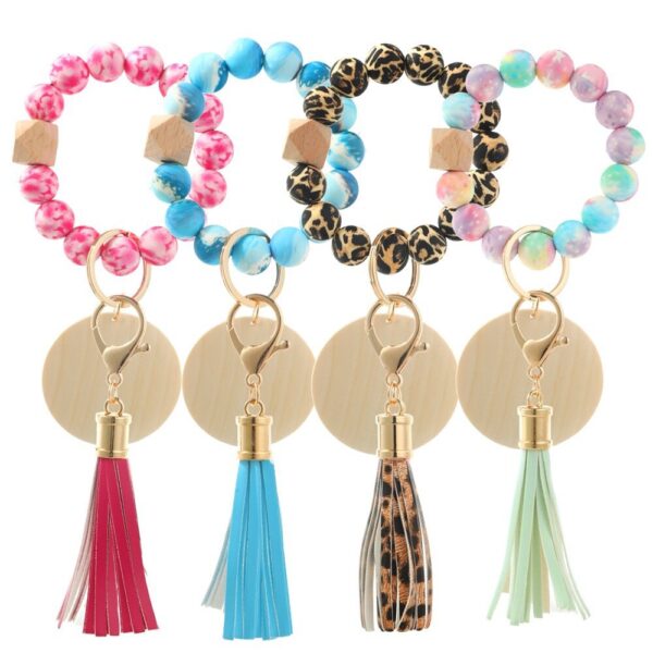 Wholesale Leopard Print Silicone Beaded Wrist Keychain