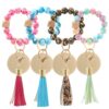Wholesale Leopard Print Silicone Beaded Wrist Keychain