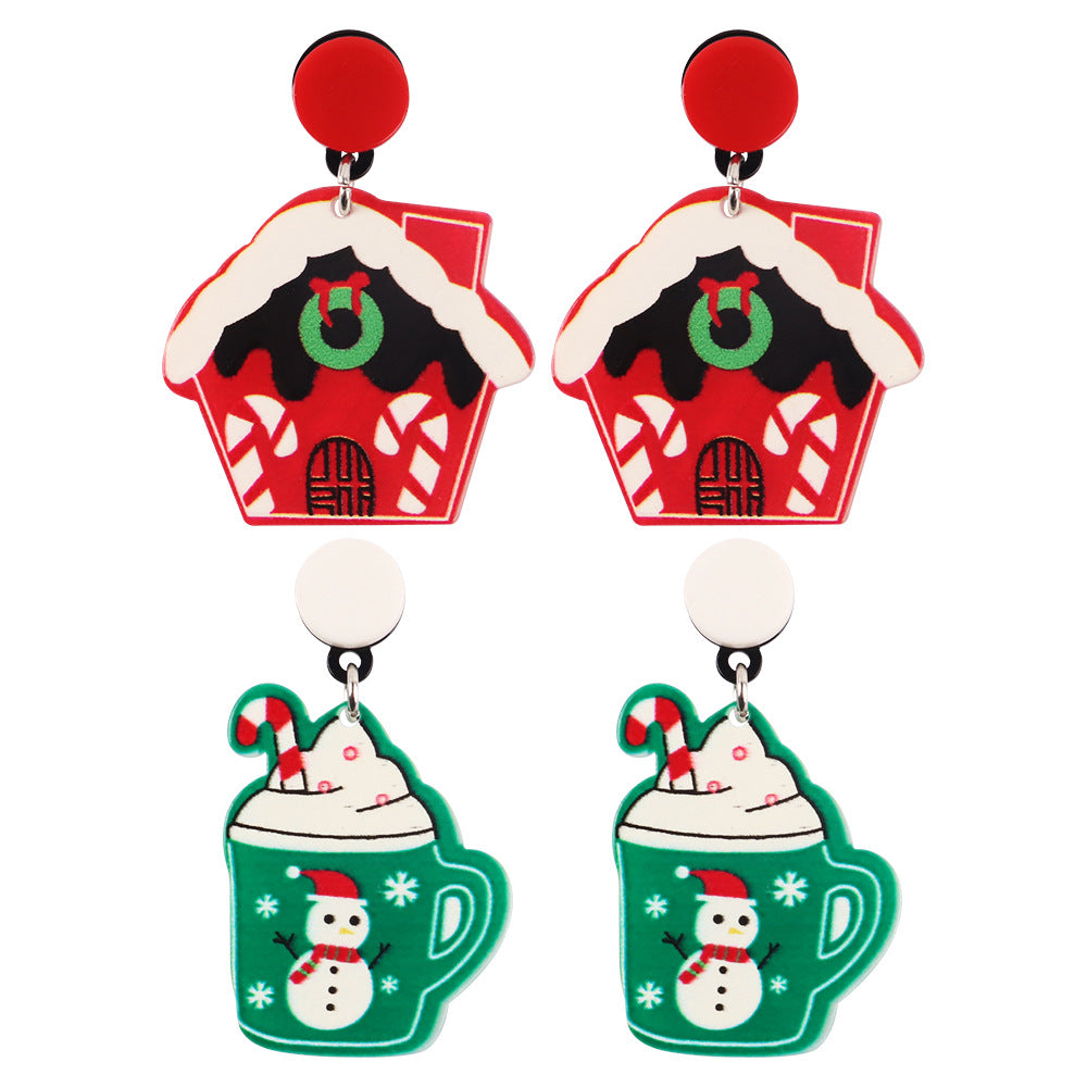 Wholesale Christmas Snowman House C Acrylic Earrings