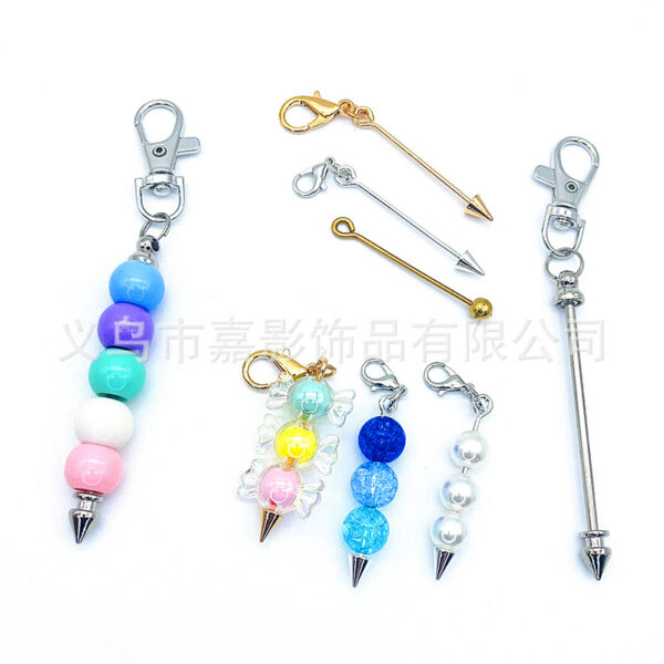 O1CN01z57jP21tecONIHJFi_2214663755927-0-cib Wholesale DIY Metal Beaded Cone Bullet Rod Lobster Buckle Keychain
