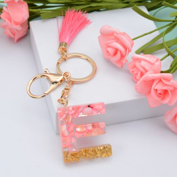 Wholesale Pink Tassel 26 Letter Crystal Resin Keychain