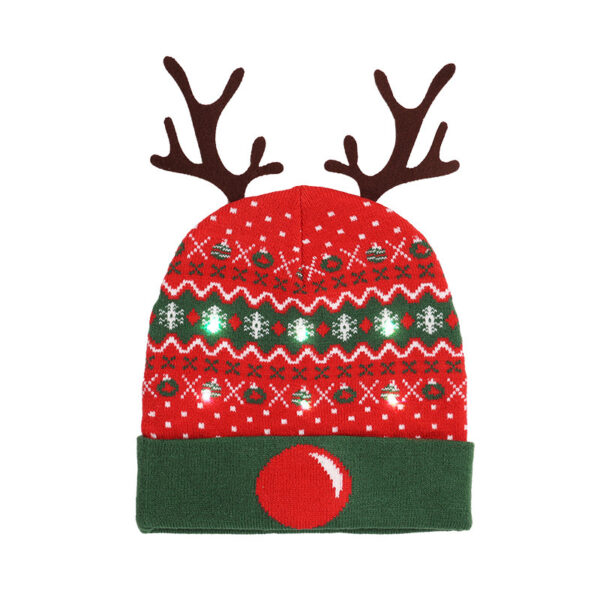Wholesale Illuminated Christmas Hats, Snowflake Elk Cartoon Jacquard Fur Ball Hats, Knitted Hats