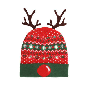 Wholesale Illuminated Christmas Hats, Snowflake Elk Cartoon Jacquard Fur Ball Hats, Knitted Hats