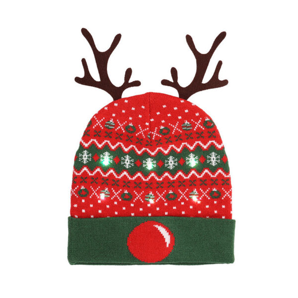 Wholesale Illuminated Christmas Hats, Snowflake Elk Cartoon Jacquard Fur Ball Hats, Knitted Hats