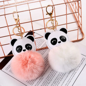 Wholesale Cartoon Panda Fur Ball Alloy Keychain