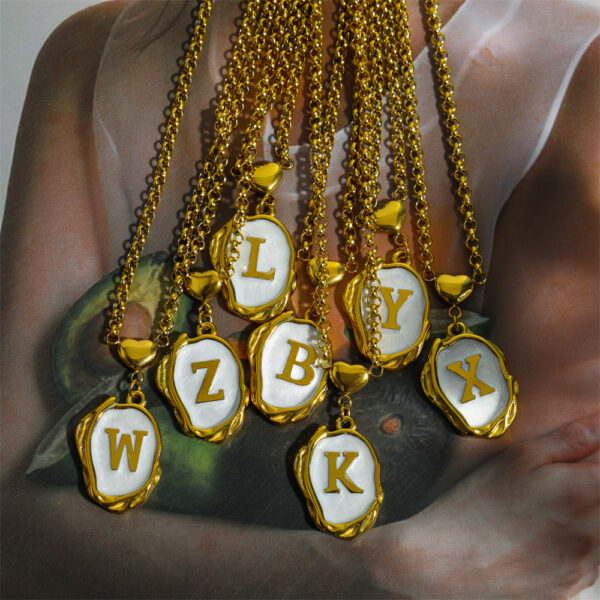 Wholesale 26 Letters Oil Dripping Three-dimensional 18K Gold Plated Stainless Steel Necklace