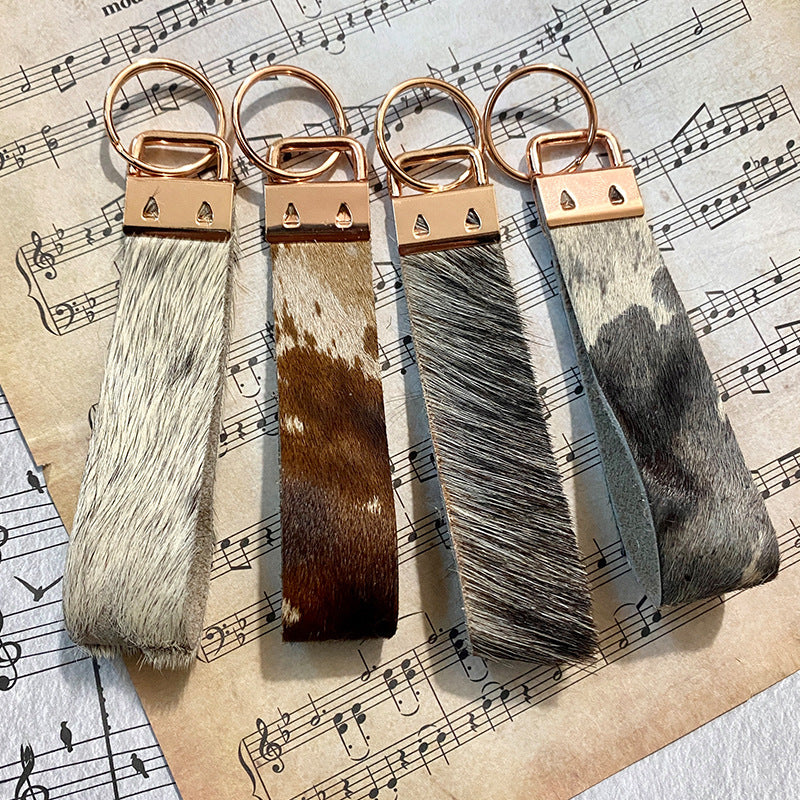 Wholesale Vintage Western Style Genuine Leather Horsehair Keychain