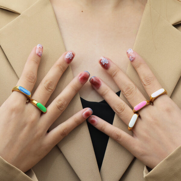 Wholesale Multicolor Oil Drop Geometric Titanium Steel Gold Plated Ring