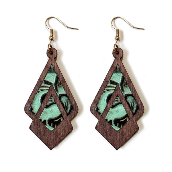 O1CN01zFX95N1zp30kcHTZX_2215459036762-0-cib Wholesale Retro Genuine Leather Western Cowhide Embossed Inlaid Wood Geometric Hollow Earrings