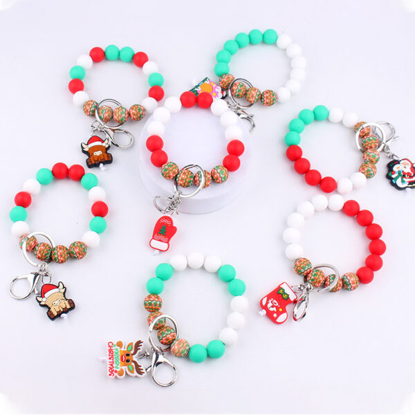 Wholesale Christmas Silicone Bead Wrist Keychain