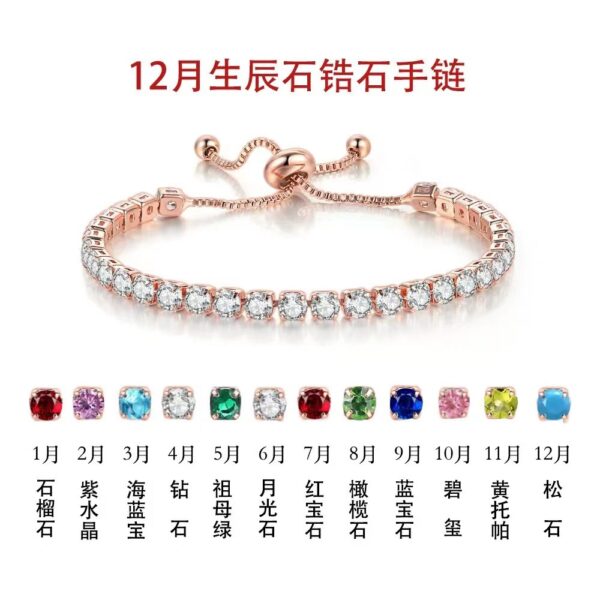 Wholesale 4mm round single row full diamond adjustable crystal tennis birthstone copper bracelet