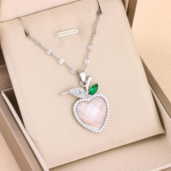 Wholesale Micro Paved Crystal Apple Titanium Steel Necklaces