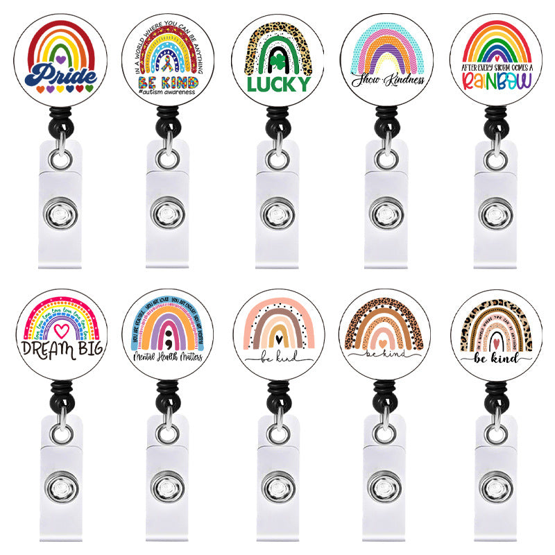 Wholesale Badge Reels Acrylic Rainbow Mental Health Retractable Keychain