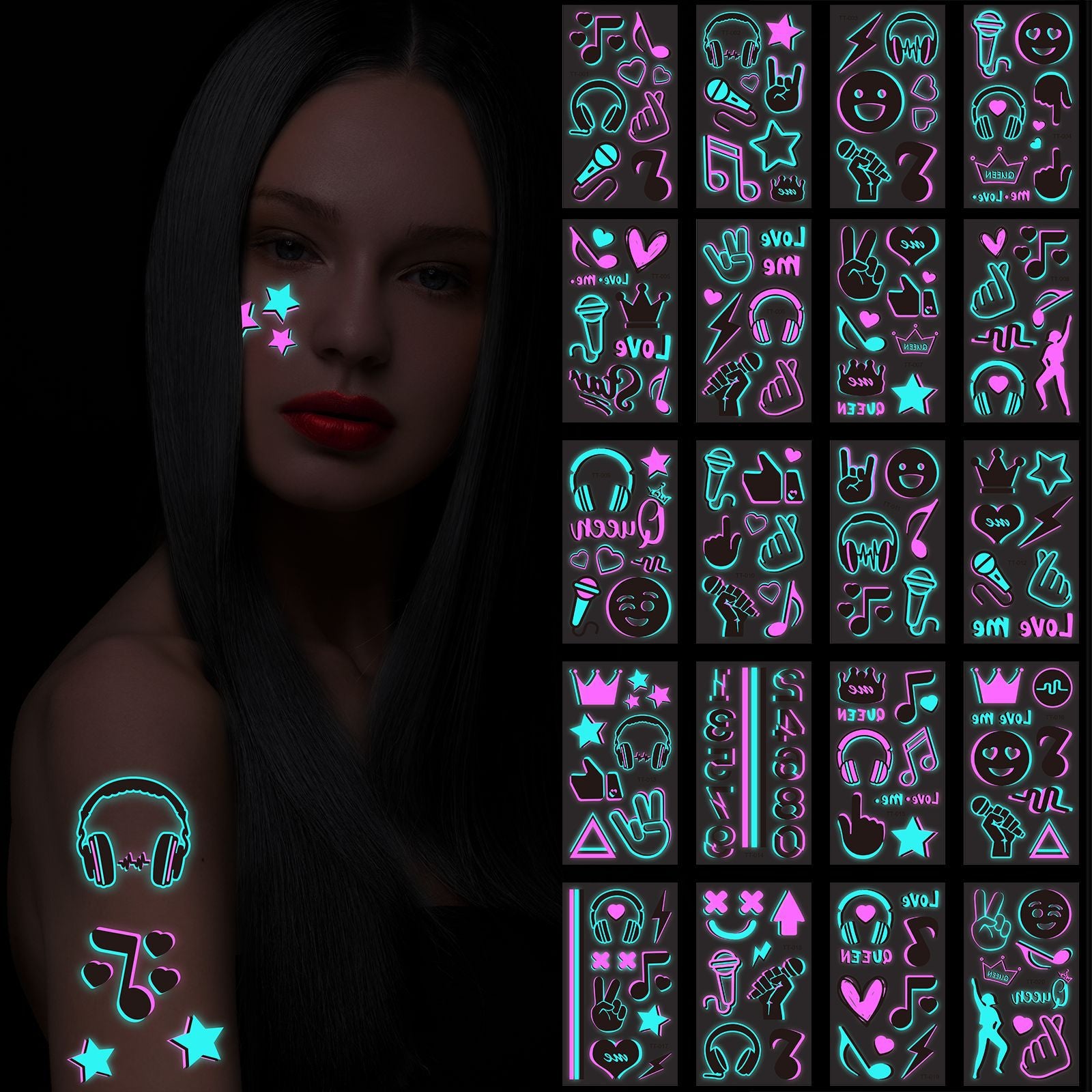 Wholesale Music Festival Concert Luminous Waterproof Tattoo Stickers