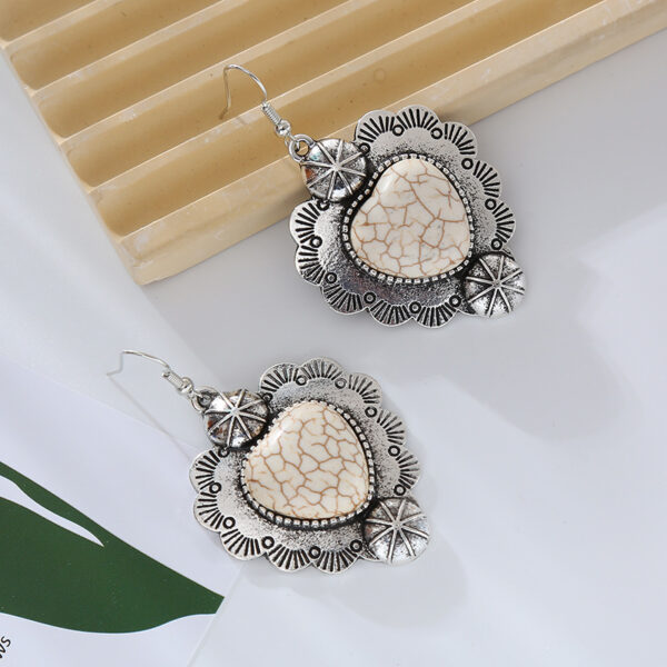 Wholesale Vintage Alloy Plated Antique Silver Inlaid Turquoise Love Earrings