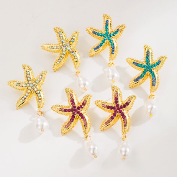Wholesale Diamond Starfish Ocean Style Alloy Earrings