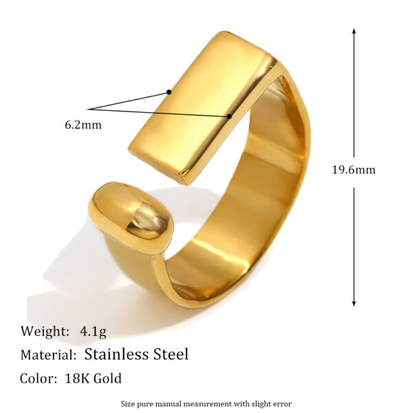 Wholesale Stainless Steel 18K Gold Plated Geometric Strip Open Ring