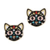 Wholesale Exaggerated Oil-drop Color Black Cat Inlaid with Rhinestone Alloy Earrings