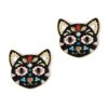 Wholesale Exaggerated Oil-drop Color Black Cat Inlaid with Rhinestone Alloy Earrings