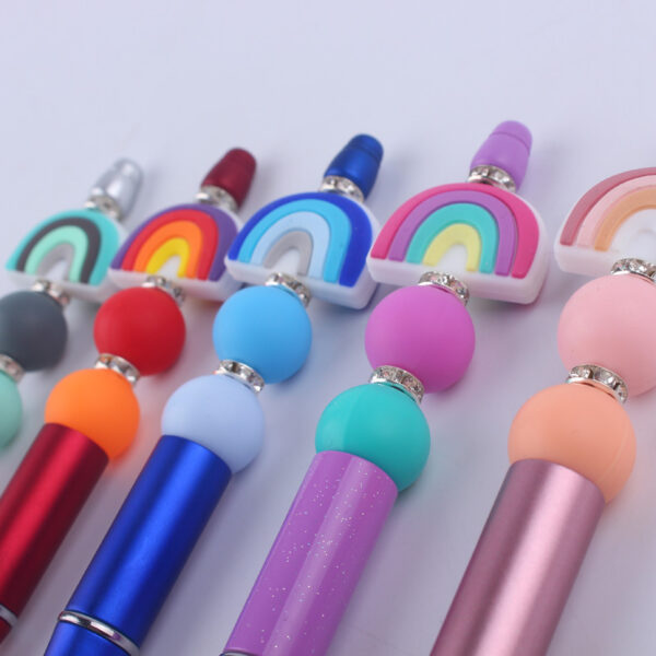 Wholesale Beadable Pens Rainbow Silicone Beads Plastic Ballpoint Pen